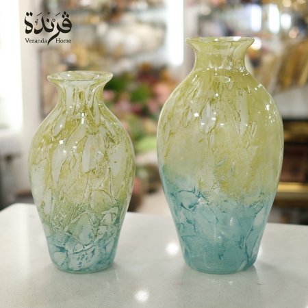 مزهرية زجاج الماني اصفر وفيروزي